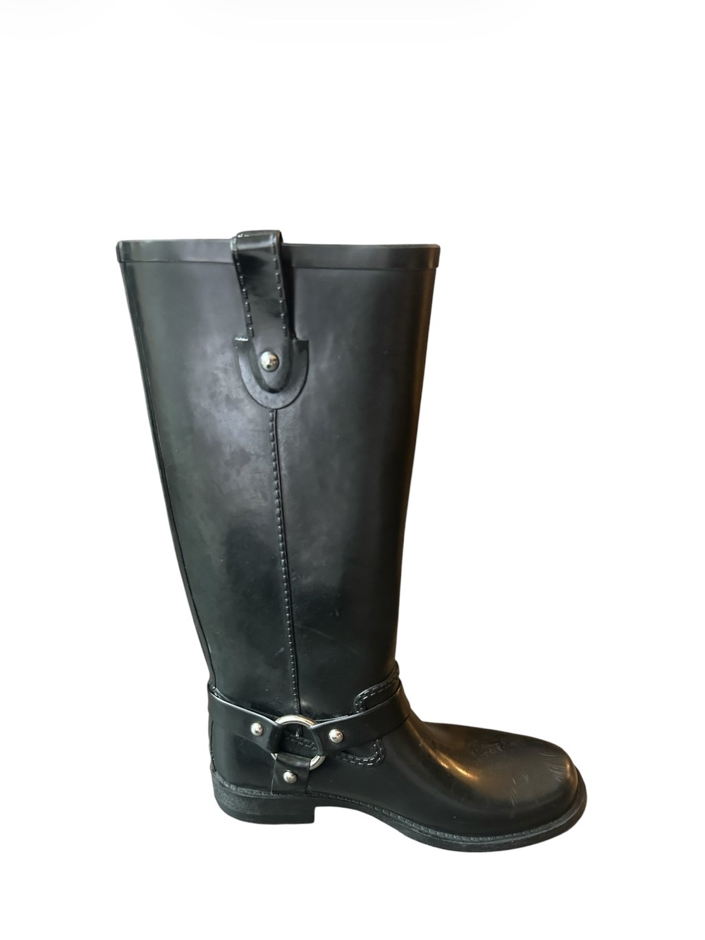 Michael Kors Stormy Black Rain Boots Waterproof Rubber Harness Equestrian Sz 10